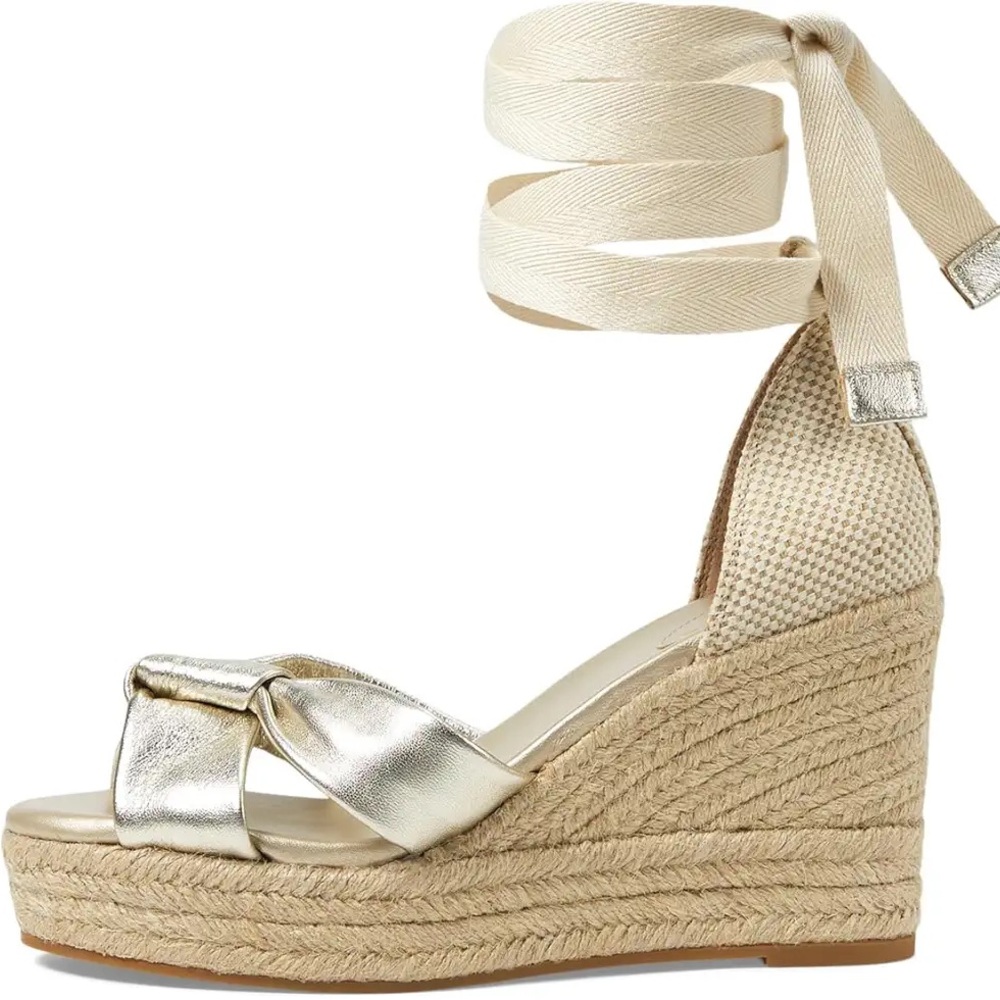 Cole Haan Women's 8 Cloudfeel Hampton Wedge Sandals Soft Gold-natural Canvas - Picture 7 of 9